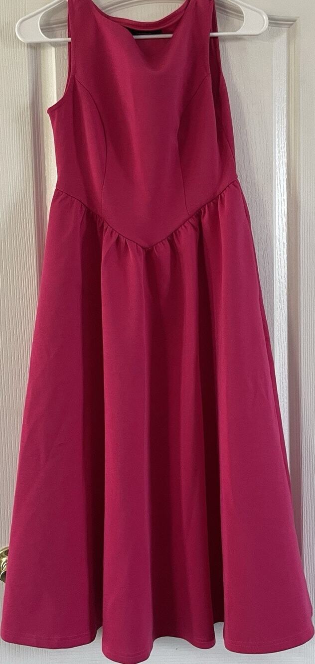 ZESICA Pink A-Line Midi Dress S Sleeveless Strappy Pockets Round Neck